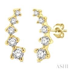 14K YELLOW GOLD CLIMBER DIAMOND EARRINGS WITH 10 = 0.25TW ROUND I-J SI2-I1 DIAMONDS