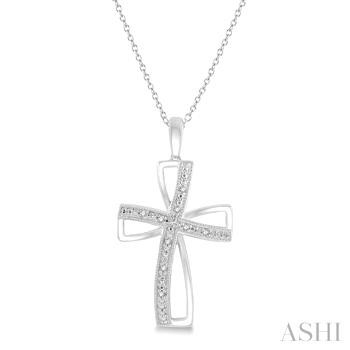 STERLING SILVER MILGRAIN CROSS PENDANT WITH 9=0.03TW SINGLE CUT I-J I1-I2 DIAMONDS 18