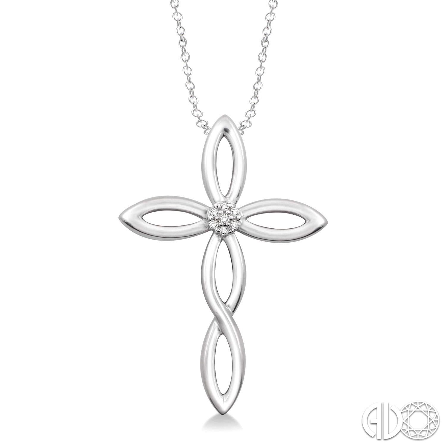 STERLING SILVER CROSS PENDANT WITH 7=0.03TW ROUND I-J I1-I2 DIAMONDS 18