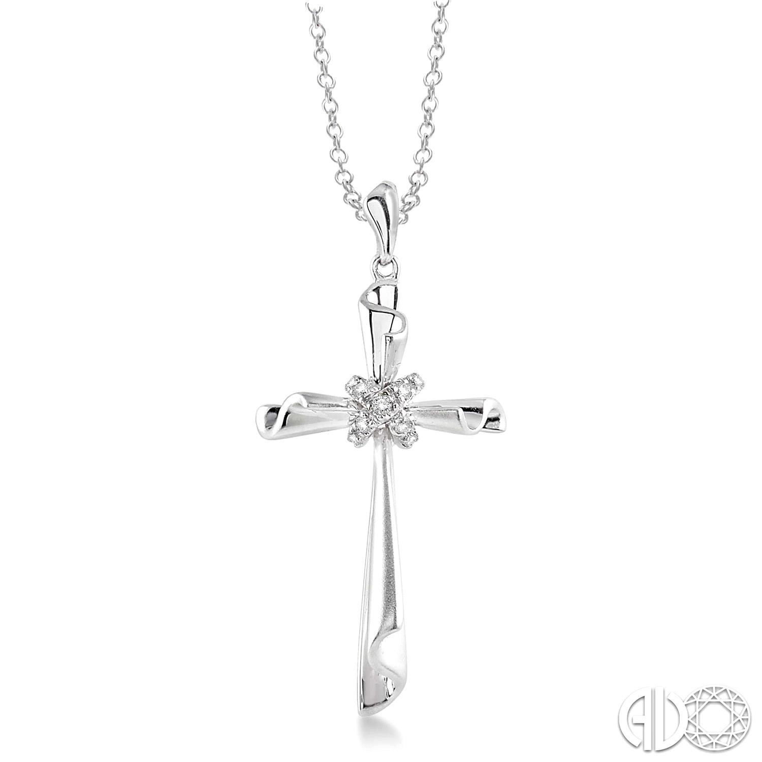 STERLING SILVER CROSS PENDANT WITH 9=0.05TW ROUND I-J I1-I2 DIAMONDS ON AN 18