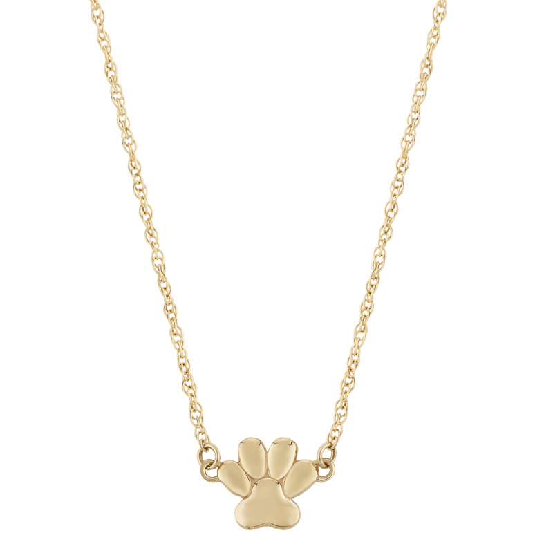 14K YELLOW GOLD PAW GOLD PENDANT ON A 14KT YELLOW GOLD 18