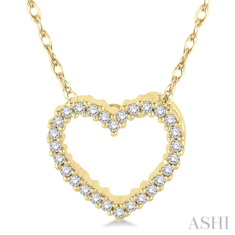 10K YELLOW GOLD HEART DIAMOND PENDANT WITH 28=0.08TW SINGLE CUT I-J I1-I2 DIAMONDS ON 18