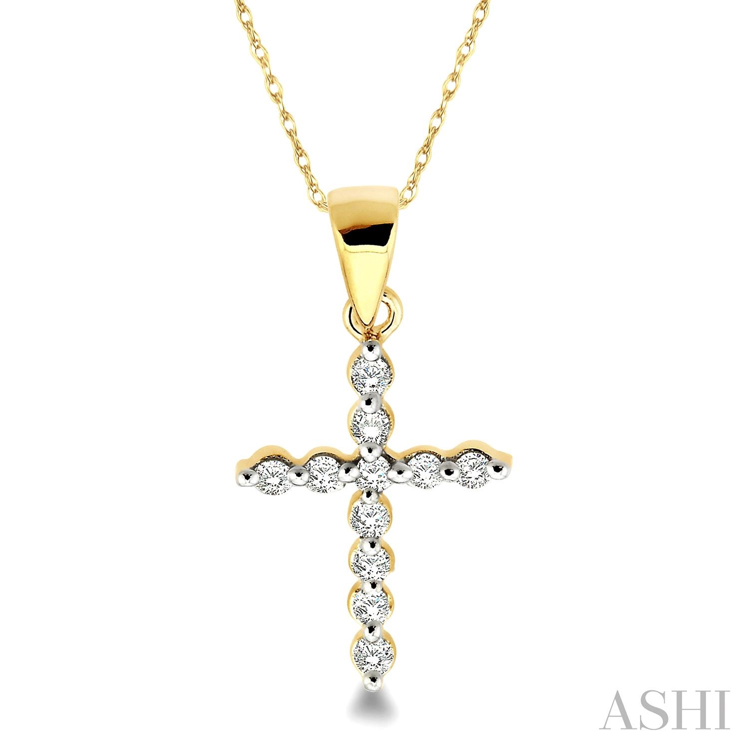 10K YELLOW GOLD CROSS DIAMOND PENDANT WITH 11=0.10TW ROUND K-L I1-I2 DIAMONDS 18