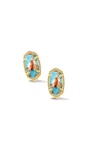 KENDRA SCOTT GOLD PLATED ELLIE COLLECTION STUD EARRINGS WITH BRONZE VEINED TURQUOISE MAGNESITE RED OYSTER