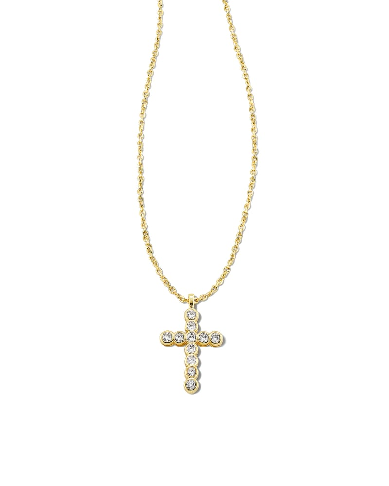 KENDRA SCOTT GOLD PLATED CROSS CRYSTAL PENDANT WITH WHITE CRYSTALS