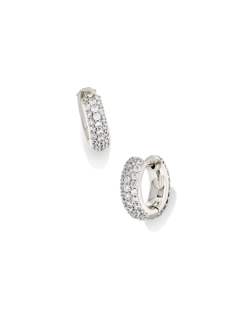 KENDRA SCOTT MIKKI COLLECTION RHODIUM PLATED BRASS FASHION HUGGIE EARRINGS WITH CRYSTALS