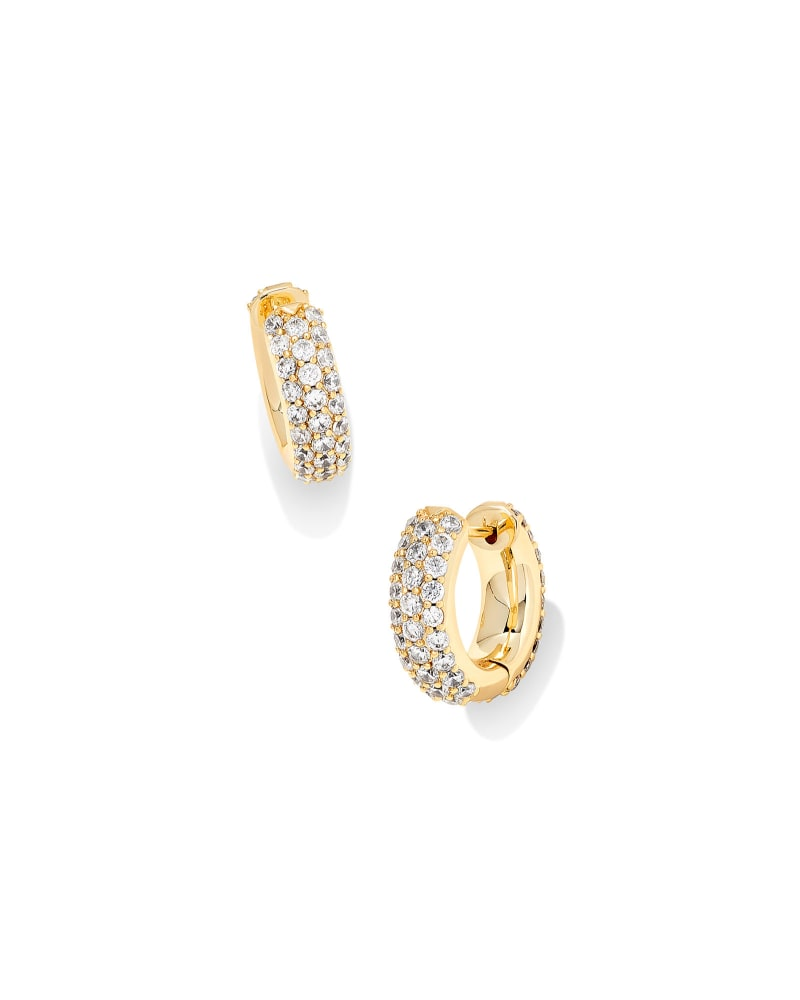 KENDRA SCOTT MIKKI COLLECTION 14K YELLOW GOLD PLATED BRASS HUGGIE FASHION EARRINGS WITH CRYSTALS