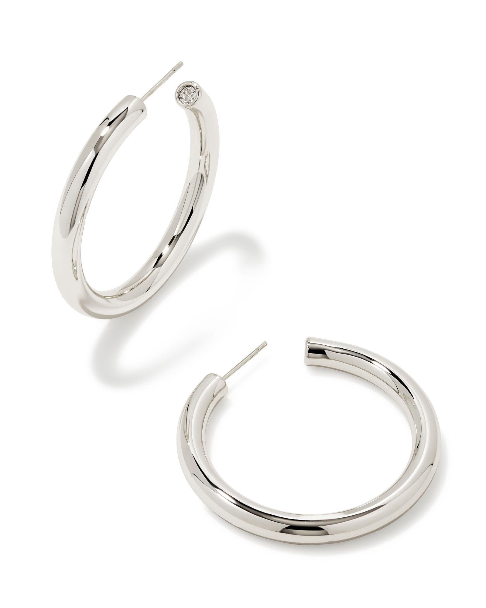 KENDRA SCOTT RHODIUM PLATED COLETTE COLLECTION LARGE HOOP EARRINGS