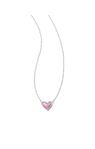 KENDRA SCOTT RHODIUM PLATED FRAMED ARI HEART SHORT PENDANT NECKLACE WITH LILAC OPALESCENT RESIN