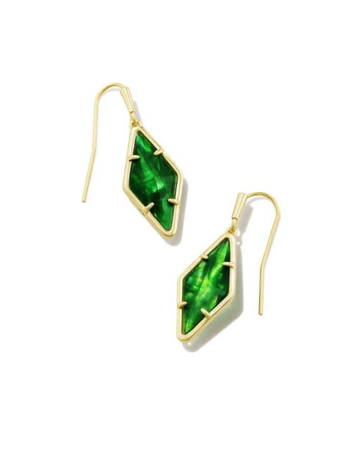 KENDRA SCOTT KINSLEY COLLECTION 14K YELLOW GOLD PLATED BRASS FASHION EARRINGS WITH KELLY GREEN ILLUSION