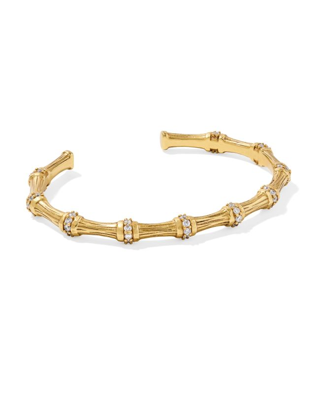 KENDRA SCOTT MAURA BAMBOO COLLECTION 14K YELLOW GOLD PLATED BRASS FASHION CUFF BRACELET WITH WHITE CRYSTAL