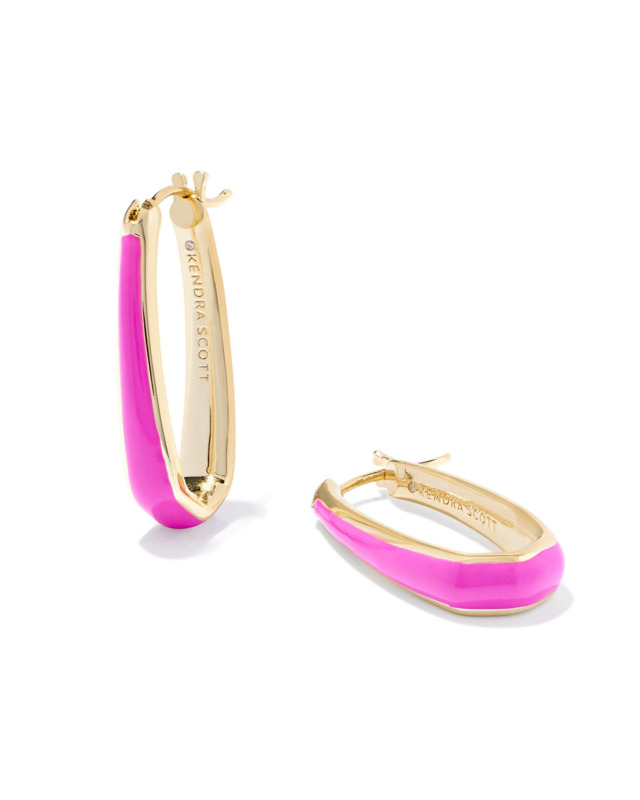 KENDRA SCOTT KELSEY COLLECTION 14K YELLOW GOLD PLATED BRASS FASHION HOOP EARRINGS IN PINK ENAMEL