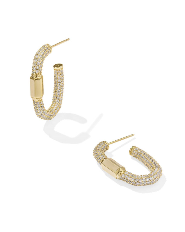 KENDRA SCOTT EMERY COLLECTION 14K YELLOW GOLD PLATED BRASS FASHION HOOP EARRINGS WITH WHITE CRYSTALS