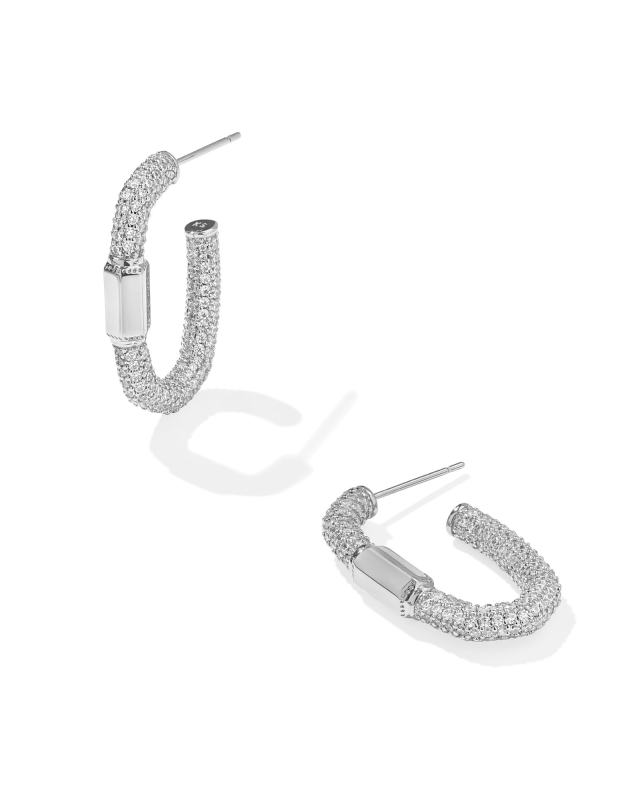 KENDRA SCOTT EMERY COLLECTION RHODIUM PLATED BRASS FASHION HOOP EARRINGS WITH WHITE CRYSTALS