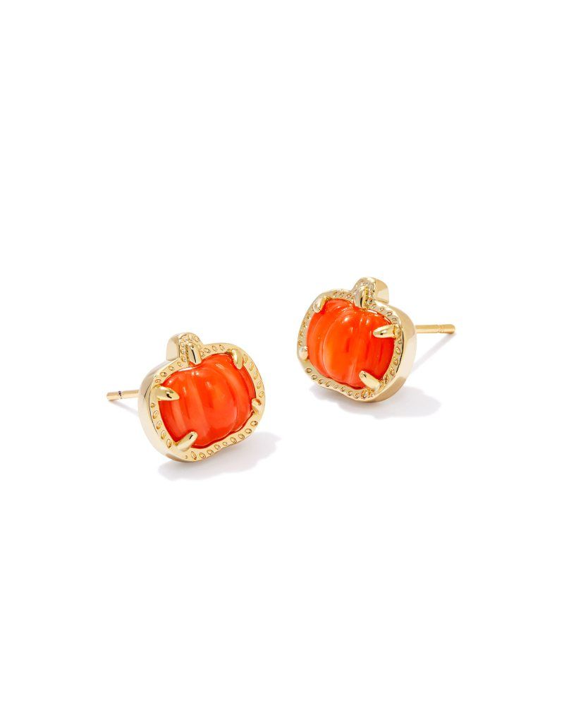 KENDRA SCOTT PUMPKIN COLLECTION 14K YELLOW GOLD PLATED BRASS FASHION STUD EARRINGS IN ORANGE MOTHER OF PEARL