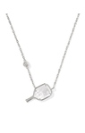 KENDRA SCOTT RHODIUM PLATED PICKEBALL NECKLACE WITH WHITE MOTHER OF PEARL