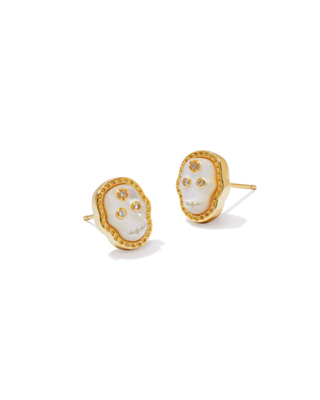 KENDRA SCOTT SKELETON COLLECTION 14K YELLOW GOLD PLATED BRASS FASHION STUD EARRINGS WITH IVORY MOTHER OF PEARL