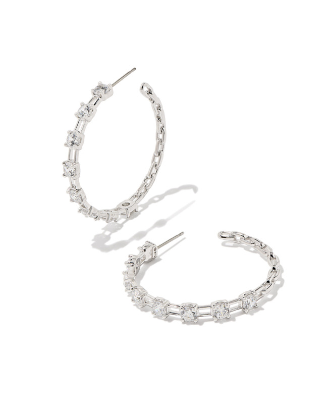 KENDRA SCOTT LEXI COLLECTION RHODIUM PLATED BRASS FASHION HOOP EARRINGS WITH CRYSTALS