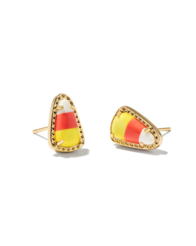 KENDRA SCOTT CANDY CORN COLLECTION 14K YELLOW GOLD PLATED BRASS FASHION STUD EARRINGS IN CANDY CORN MAGNESITE