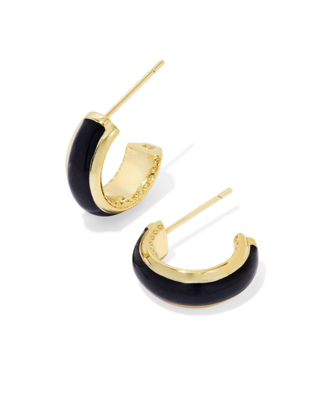 KENDRA SCOTT AINSLEY COLLECTION 14K YELLOW GOLD PLATED BRASS FASHION HUGGIE EARRINGS IN BLACK ENAMEL