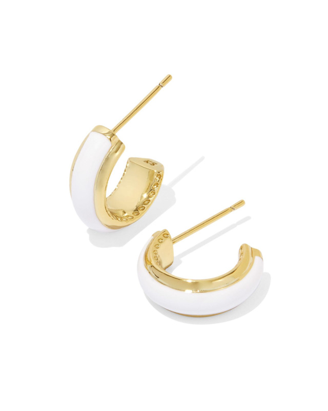 KENDRA SCOTT AINSLEY COLLECTION 14K YELLOW GOLD PLATED BRASS FASHION HUGGIE EARRINGS IN WHITE ENAMEL