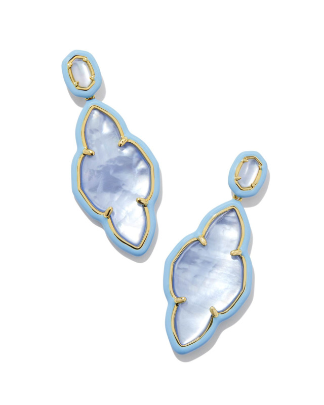 KENDRA SCOTT ABBIE COLLECTION 14K YELLOW GOLD PLATED BRASS ENAMEL FRAME STATEMENT FASHION EARRINGS IN PERIWINKLE ILLUSION