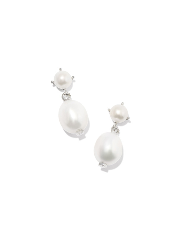 KENDRA SCOTT EVE COLLECTION RHODIUM PLATED BRASS FASHION DROP EARRINGS WITH WHITE PEARLS