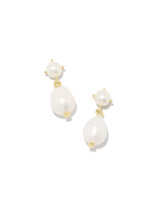 KENDRA SCOTT EVE COLLECTION 14K YELLOW GOLD PLATED BRASS FASHION DROP EARRINGS WITH WHITE PEARLS