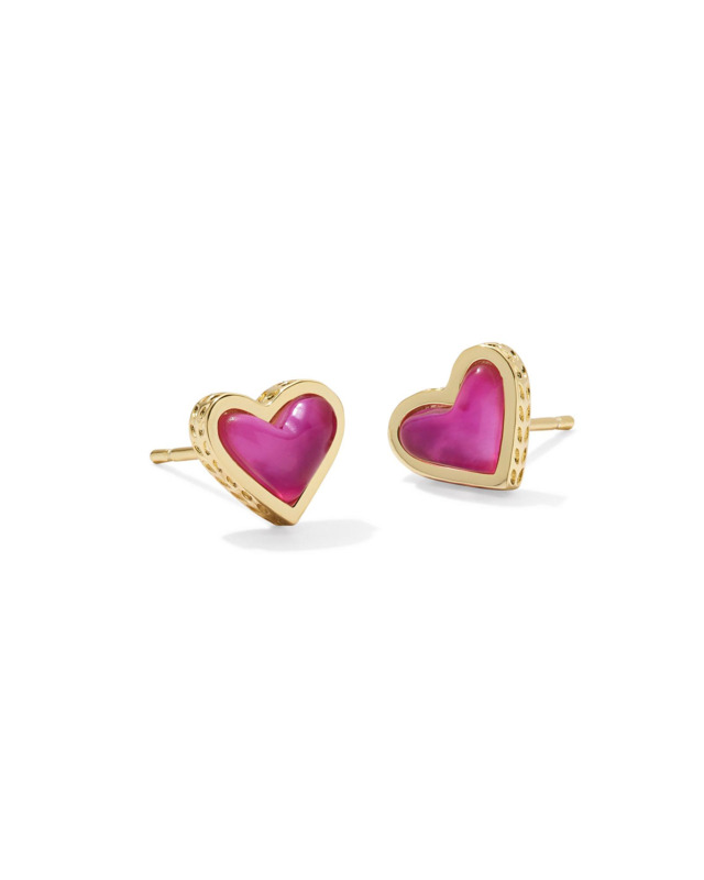 KENDRA SCOTT ARI HEART COLLECTION 14K YELLOW GOLD PLATED BRASS FASHION STUD EARRINGS IN AZALEA ILLUSION