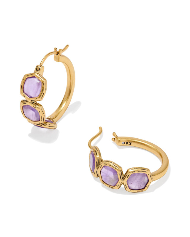 KENDRA SCOTT MAURA COLLECTION 14K YELLOW GOLD PLATED BRASS FASHION HOOP EARRINGS IN DARK PURPLE AMETHYST