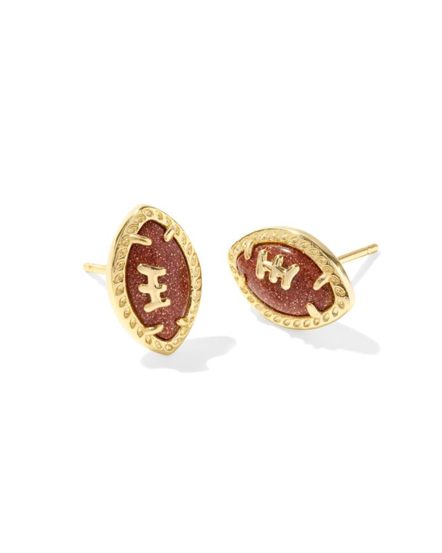 KENDRA SCOTT FOOTBALL COLLECTION 14K YELLOW GOLD PLATED BRASS FASHION STUD EARRINGS IN ORANGE GOLDSTONE