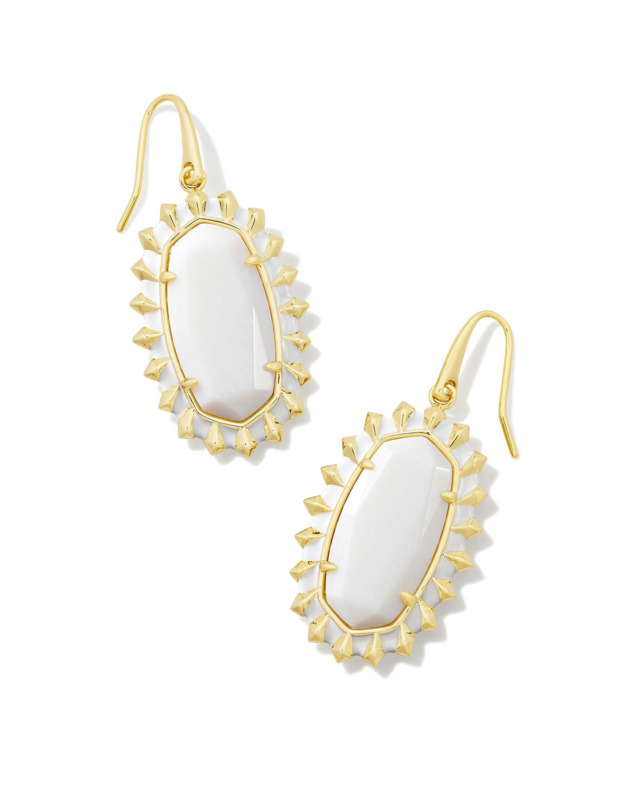 KENDRA SCOTT DANI COLLECTION 14K YELLOW GOLD PLATED BRASS COLOR BURST FRAME DROP FASHION EARRINGS IN WHITE MOTHER OF PEARL