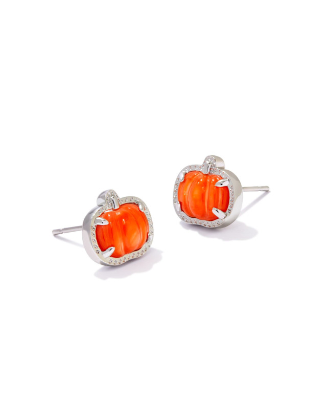 KENDRA SCOTT PUMPKIN COLLECTION RHODIUM PLATED BRASS FASHION STUD EARRINGS IN ORANGE MOTHER OF PEARL