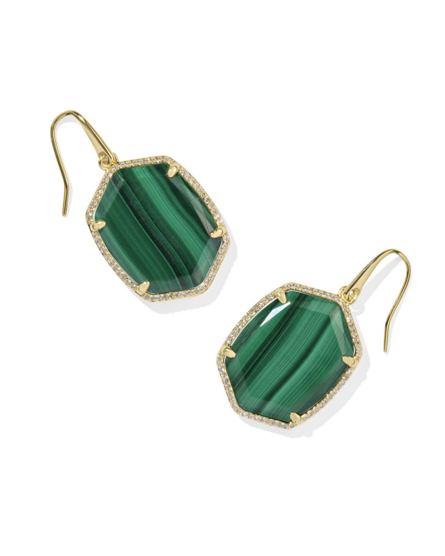 KENDRA SCOTT DAPHNE COLLECTION 14K YELLOW GOLD PLATED BRASS FASHION EARRINGS WITH GREEN MALACHITE & CRYSTALS