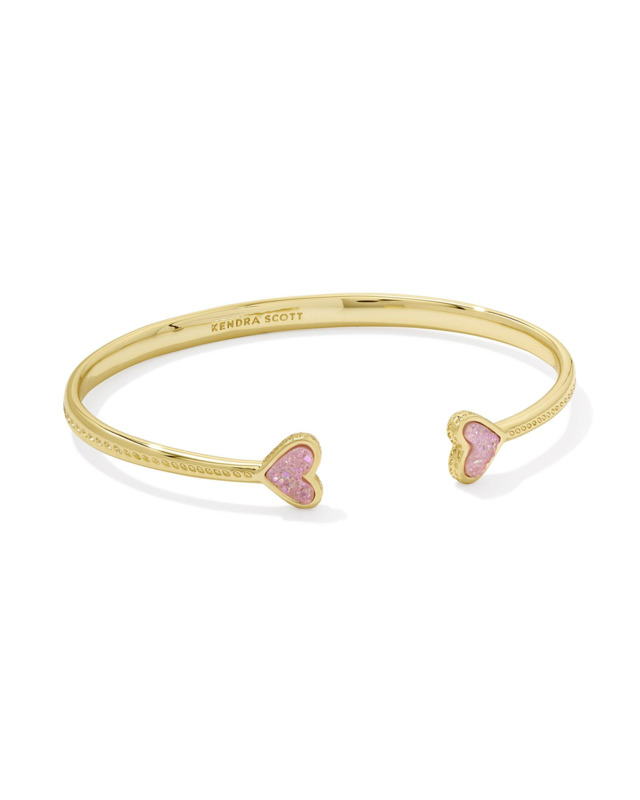 KENDRA SCOTT ARI HEART COLLECTION 14K YELLOW GOLD PLATED BRASS FASHION CUFF BRACELET WITH LIGHT PINK DRUSY