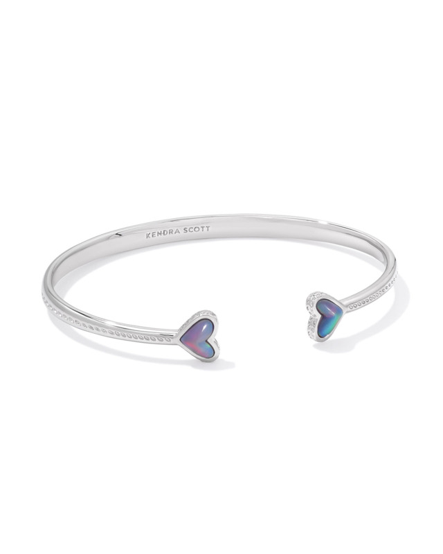 KENDRA SCOTT ARI HEART COLLECTION RHODIUM PLATED BRASS FASHION CUFF BRACELET WITH LIGHT OPALESCENT RESI