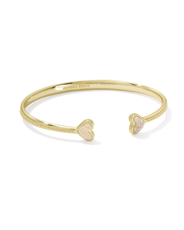 KENDRA SCOTT ARI HEART COLLECTION 14K YELLOW GOLD PLATED BRASS FASHION CUFF BRACELET WITH IRIDESCENT DRUSY