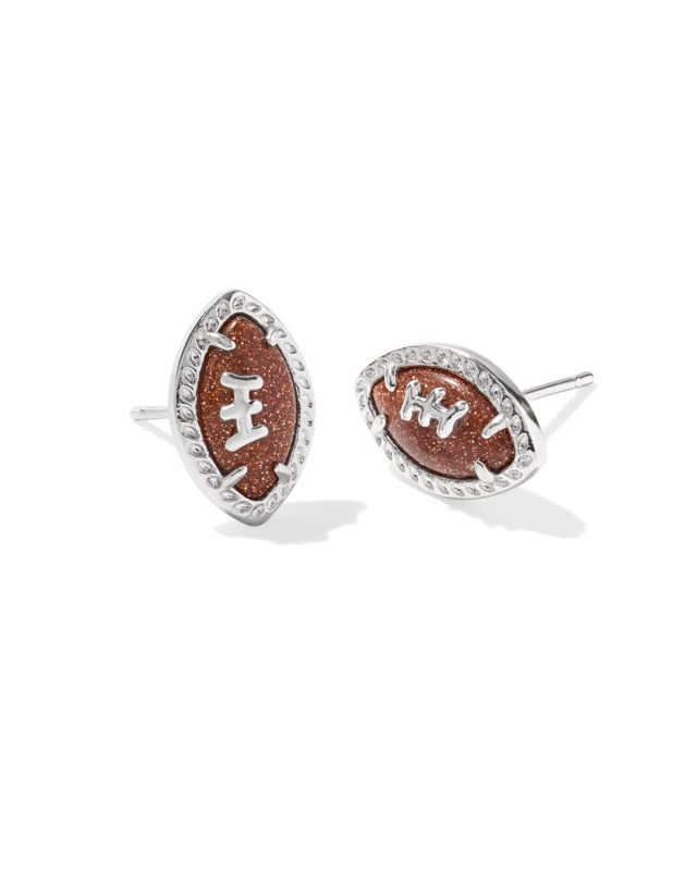 KENDRA SCOTT FOOTBALL COLLECTION RHODIUM PLATED BRASS FASHION STUD EARRINGS IN ORANGE GOLDSTONE