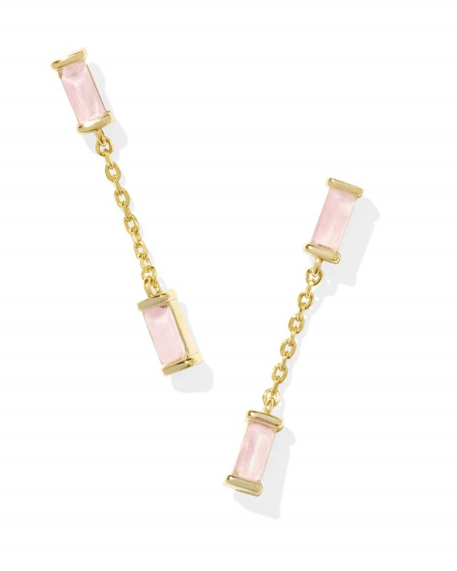 KENDRA SCOTT JULIETTE COLLECTION 14K YELLOW GOLD PLATED BRASS DROP FASHION EARRINGS WITH ROSE QUARTZ