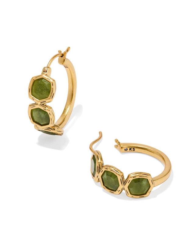 KENDRA SCOTT MAURA COLLECTION 14K YELLOW GOLD PLATED BRASS FASHION HOOP EARRINGS IN SAGE SEPENTINE