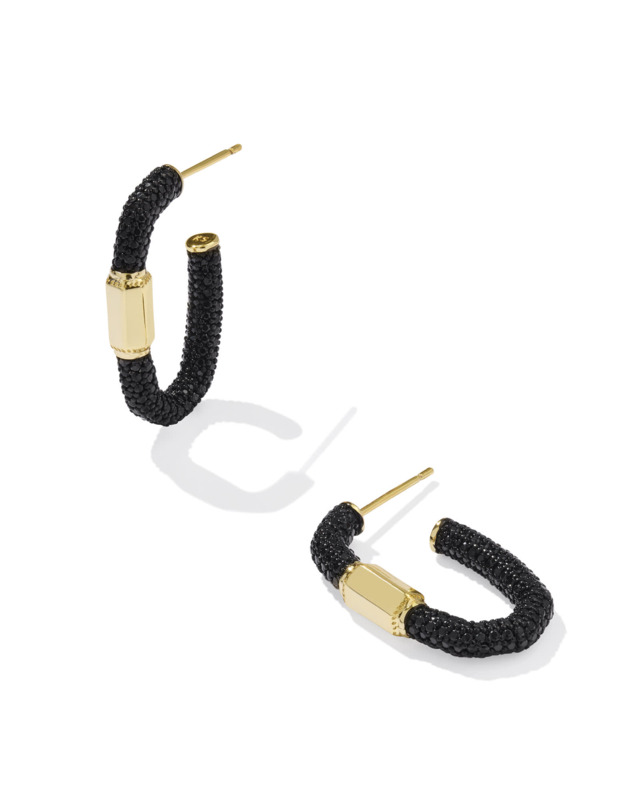 KENDRA SCOTT EMERY COLLECTION 14K YELLOW GOLD PLATED BRASS FASHION HOOP EARRINGS WITH BLACK CRYSTALS