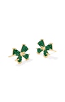 KENDRA SCOTT GOLD PLATED BLAIR BOW SMALL STUD EARRINGS WITH EMERALD DRUSY