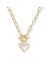 KENDRA SCOTT GOLD PLATED ARI HEART ENAMEL FRAME LINK AND CHAIN NECKLACE WITH IVORY MOTHER OF PEARL