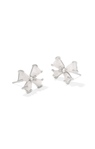 KENDRA SCOTT RHODIUM PLATED BLAIR BOW SMALL STUD EARRINGS WITH IRIDESCENT DRUSY