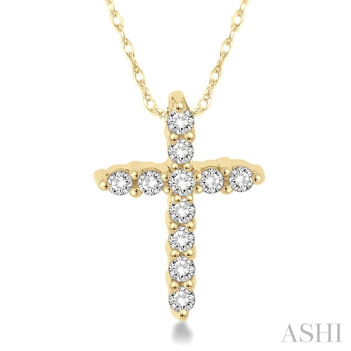 10K YELLOW GOLD CROSS DIAMOND PENDANT WITH 11 0.05TW SINGLE CUT I-J I1-I2 DIAMONDS 18