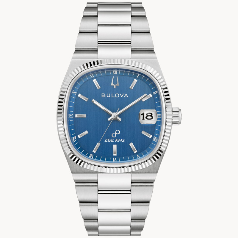 GENTS BULOVA SUPER SEVILLE WATCH STAINLESS STEEL CASE AND BRACELET STRAP WITH LIGHT BLUE DIAL  ILLUMINATED HANDS AND MARKERS