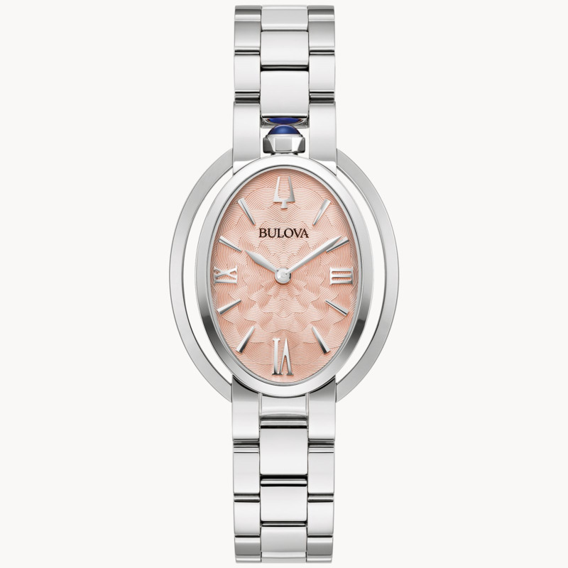 LADIES BULOVA RUBAIYAT WATCH STAINLESS STEEL CASE AND BRACELET STRAP WITH SALMON DIAL