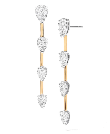 18K YELLOW & WHITE GOLD DANGLE DIAMOND EARRINGS WITH 82=1.65TW ROUND F-G VS2-SI1 DIAMONDS   (5.98 GRAMS)