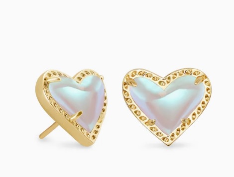 KENDRA SCOTT ARI COLLECTION HEART STUD 14K YELLOW GOLD PLATED BRASS FASHION EARRINGS WITH DICHROIC GLASS