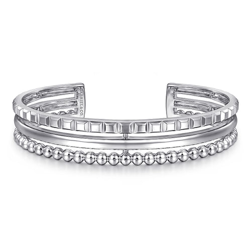 GABRIEL & CO STERLING SILVER BUJUKAN COLLECTION PYRAMID TRIPLE ROW BANGLE BRACELET